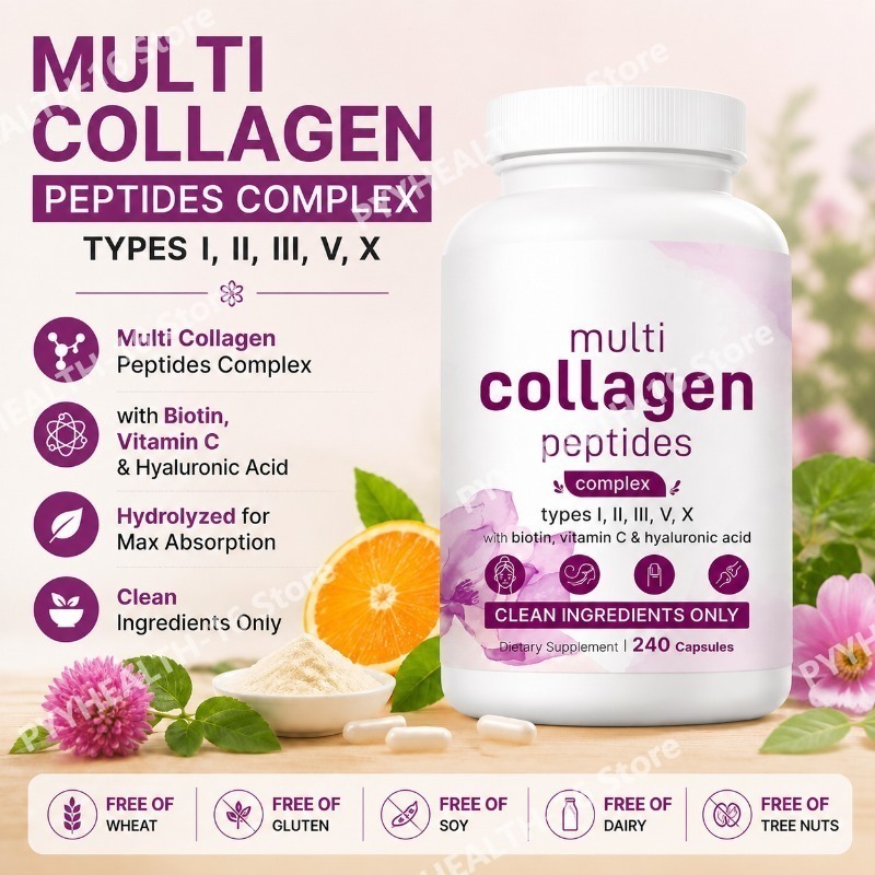 Vitamin C Powder - Cápsulas de Colágeno Multi-Péptidos con Biotina,
